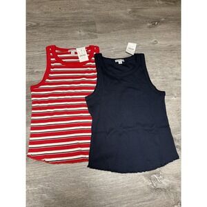 2 PACK - J.Crew Crewcuts Girls everyday tank top Navy & Striped  NWT XL